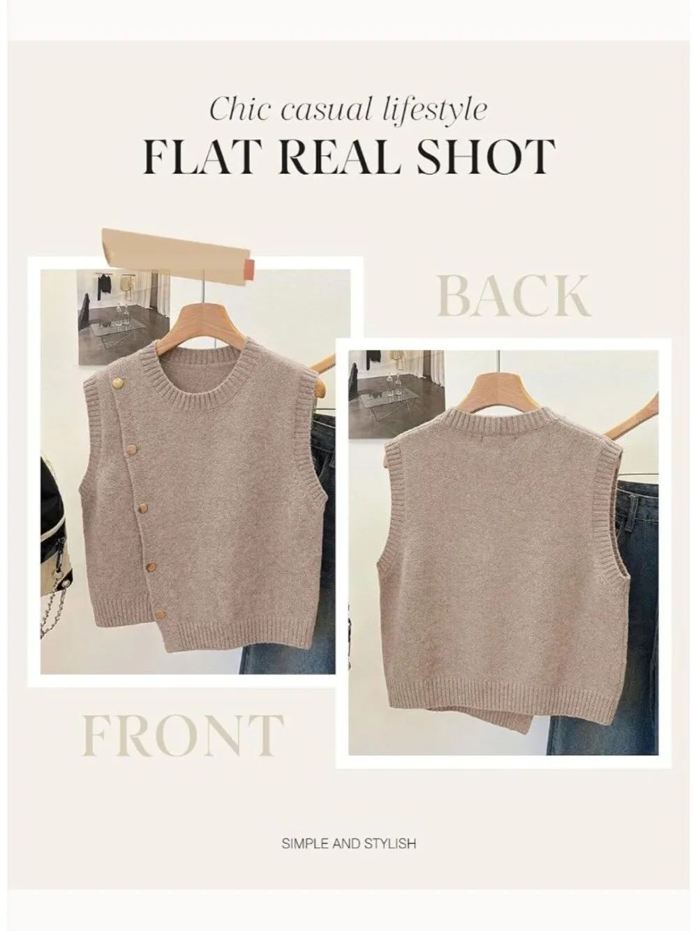 Women's Jet Stream Sleeveless Round Neck Casual Button Decoration Sweater Vest